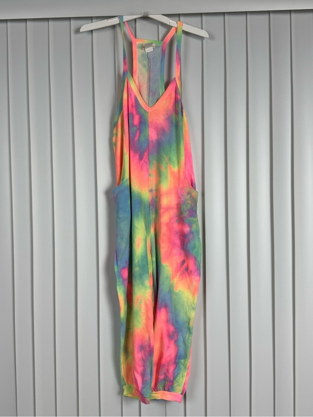 BiBi Tie Dye French Terry Jumpsuit Boho Lounge Festival Pockets Sizes S PTP 19.5 - Picture 8 of 11